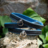 SiaLinda: Halsband echtes Elch Leder mit kleinem O-Ring, zweifarbig, schwarz / blau 14 mm breit - SiaLinda.com